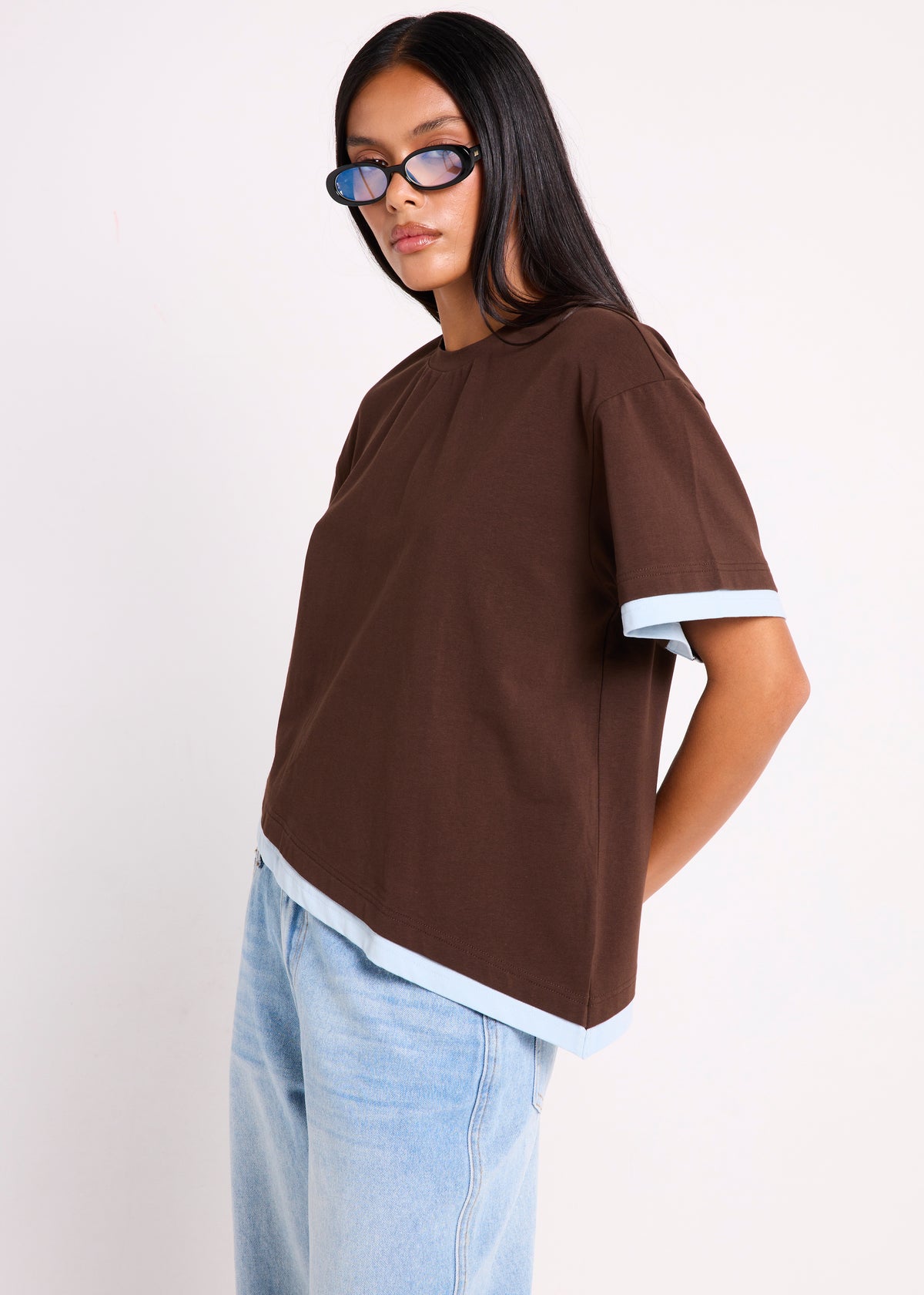 Alya Asymmetric Tee BROWN BLUE