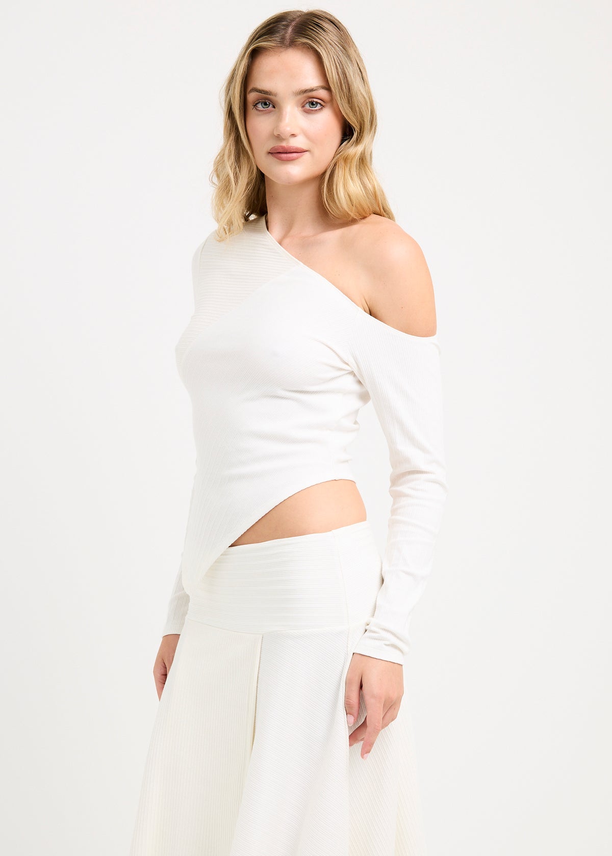 Ashley Ribbed Assymetrical Top WHITE