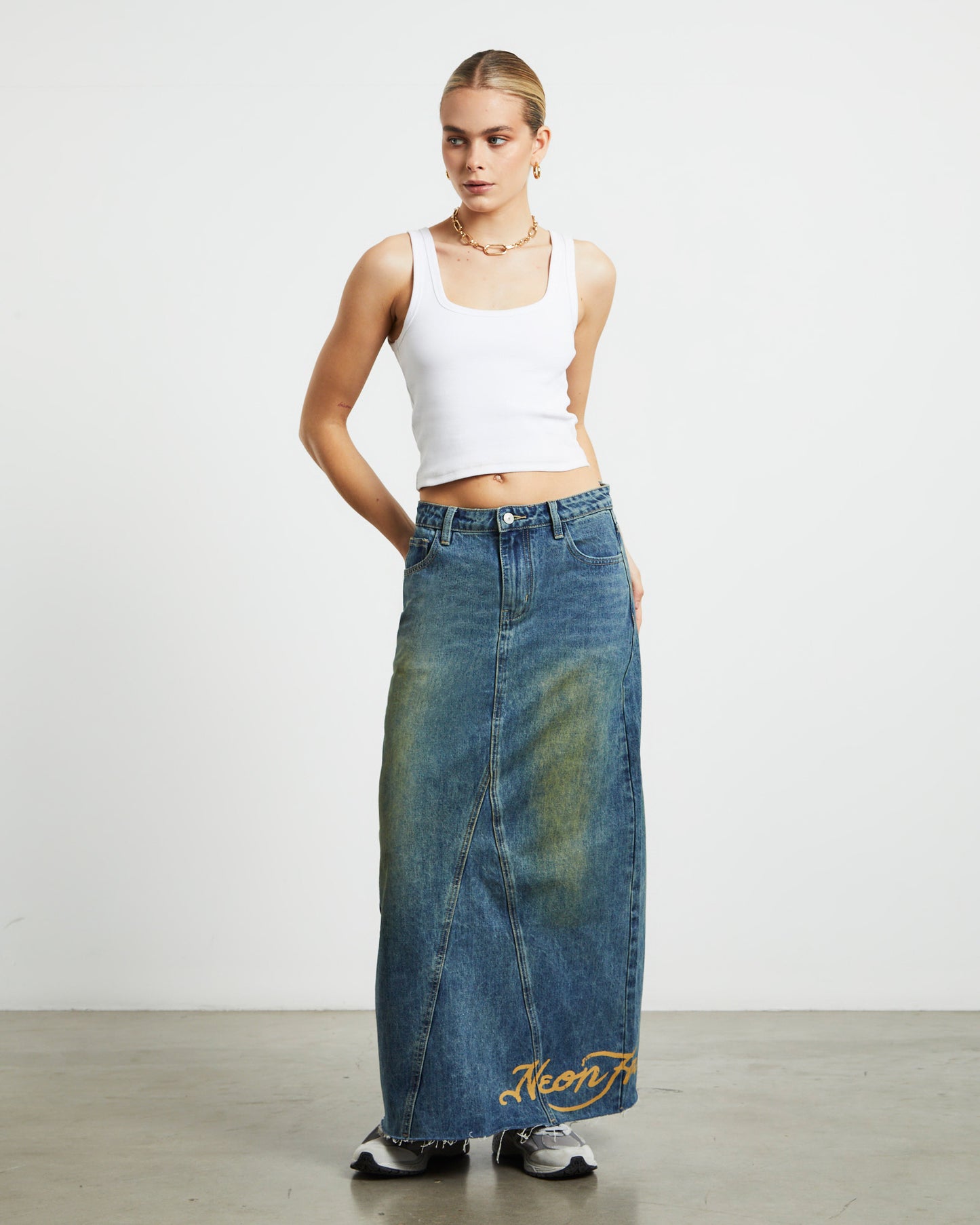 Tatiana Midi Denim Skirt in Vintage Tint Blue
