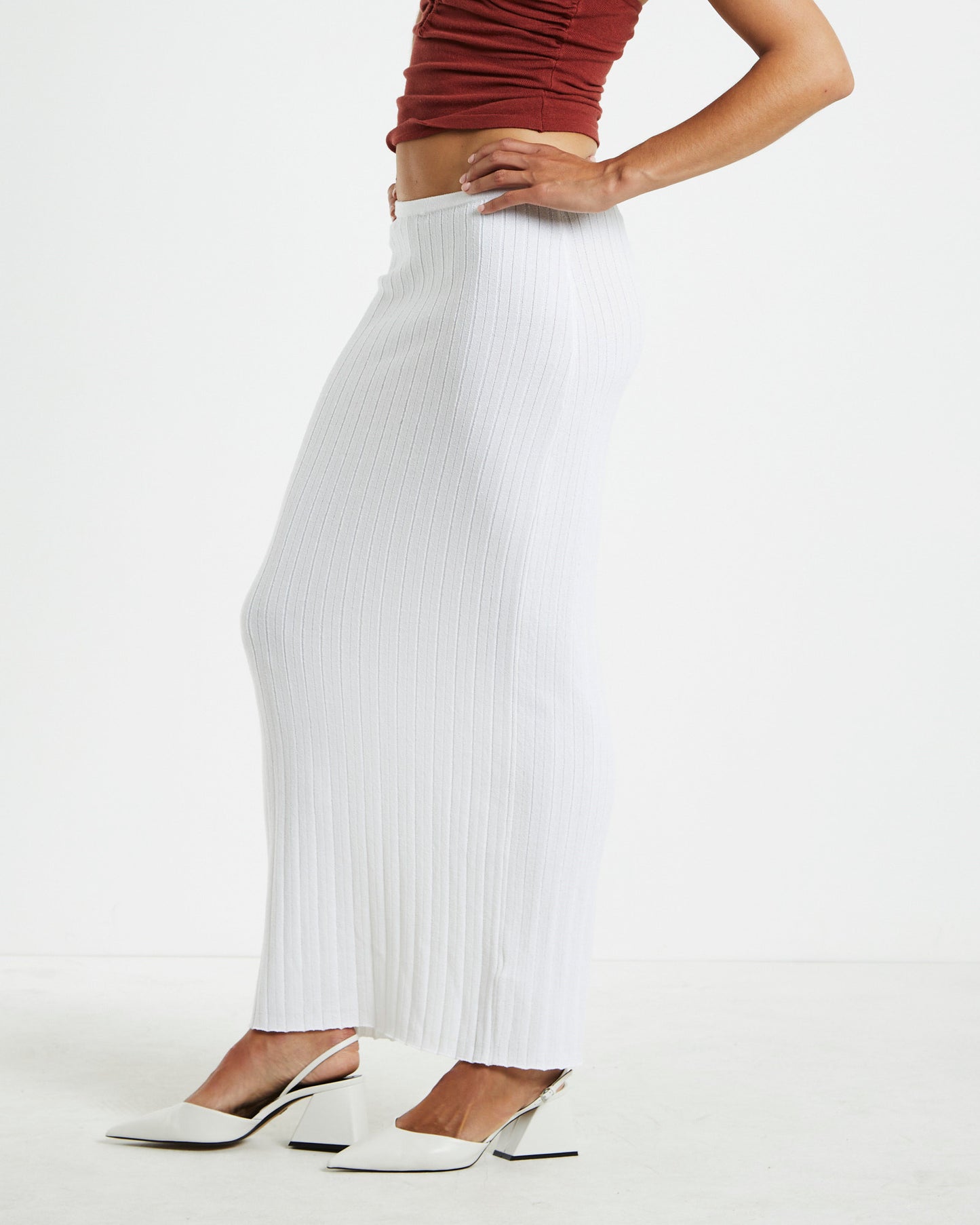 Tayla Texture Knit Midi Skirt Off White
