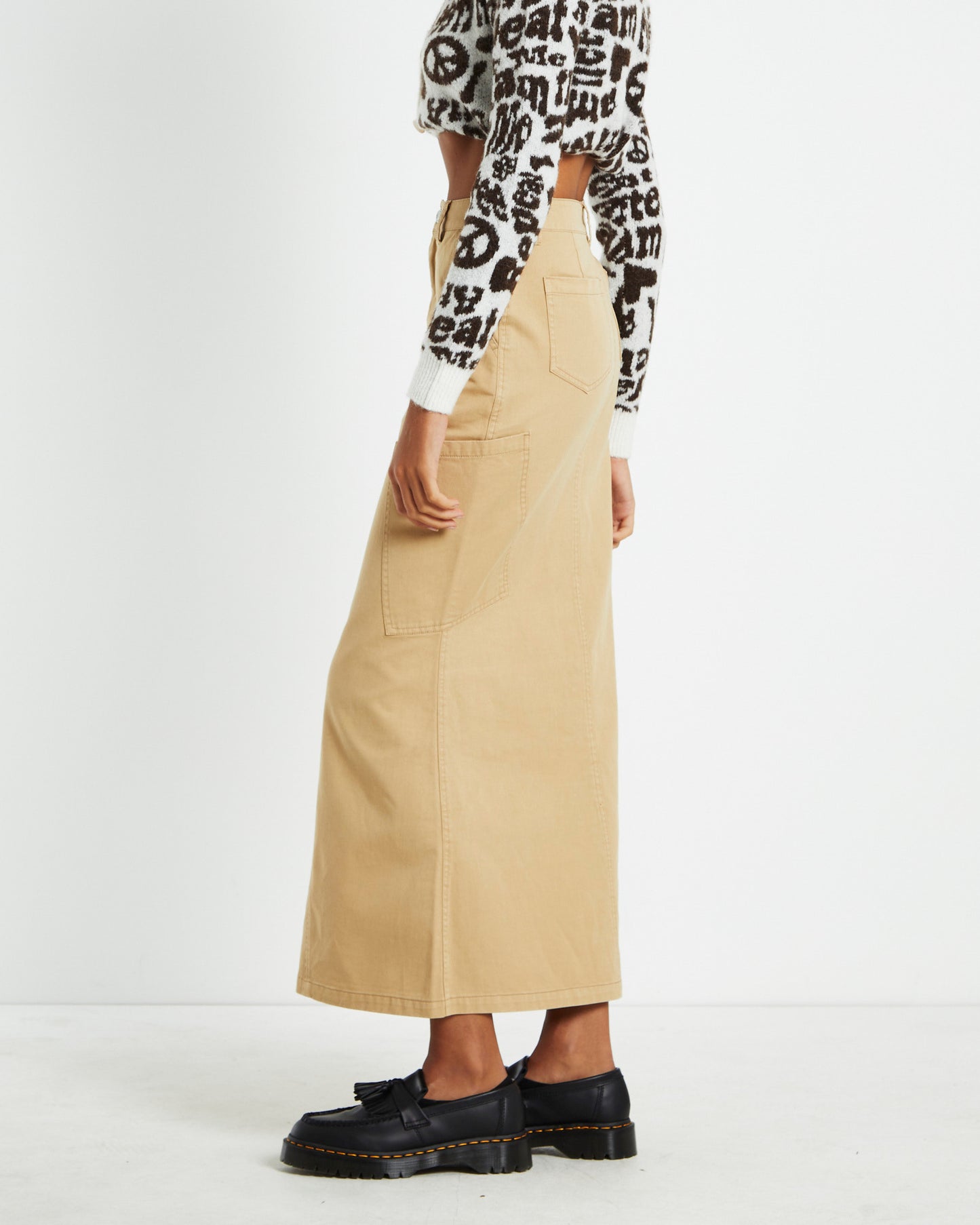 Maxi Canvas Cargo Denim Skirt