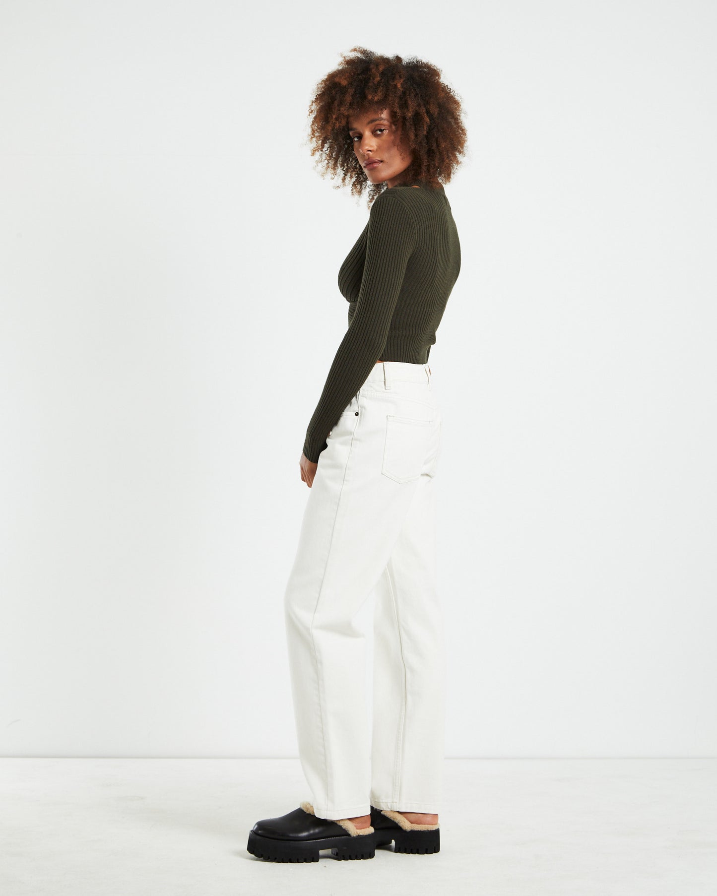 Amelia Choker Long Sleeve Top Khaki Green