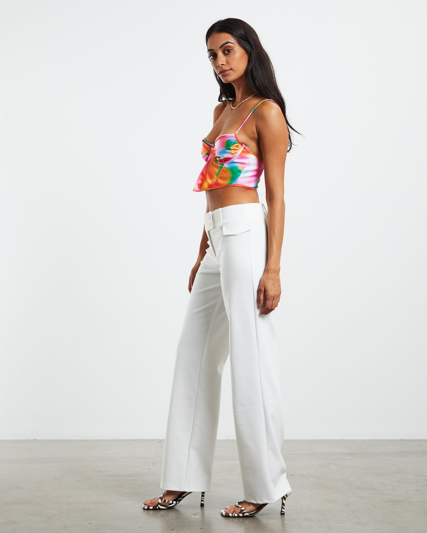 Larissa Strappy Cross Front Sateen Corset Multi Print