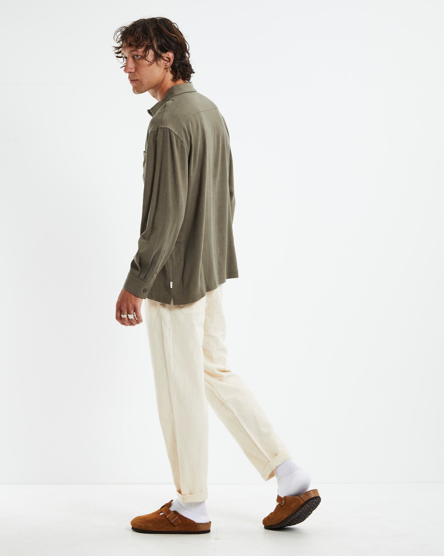 Harrison Linen Long Sleeve Shirt Olive Green