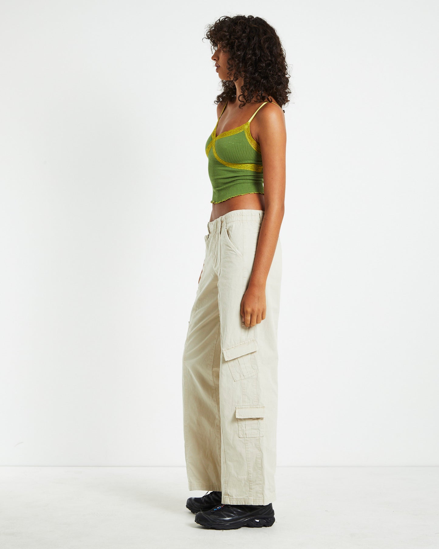 BDG Contrast Lace Cami Green