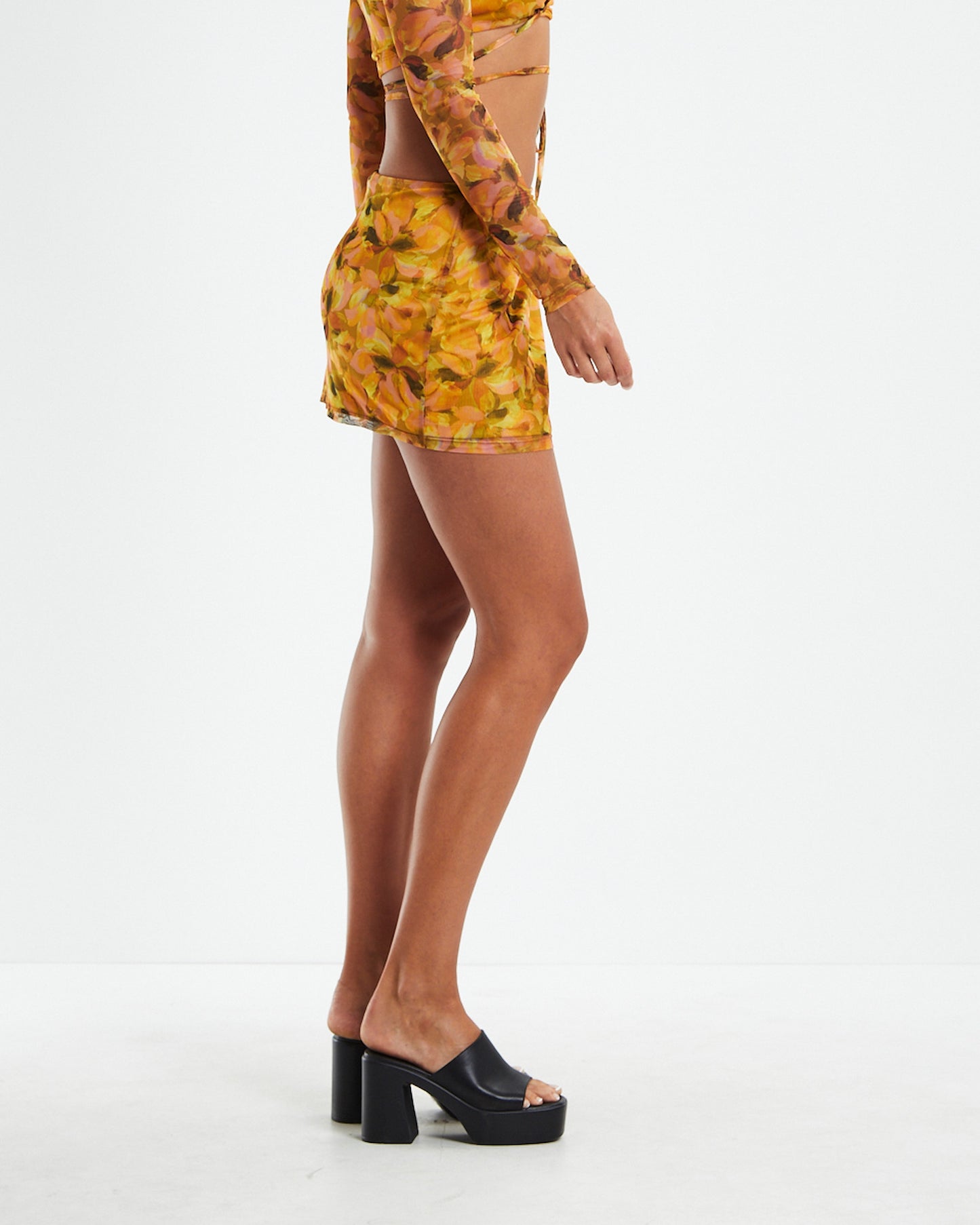 Cartia Mesh Wrap Skirt Orange