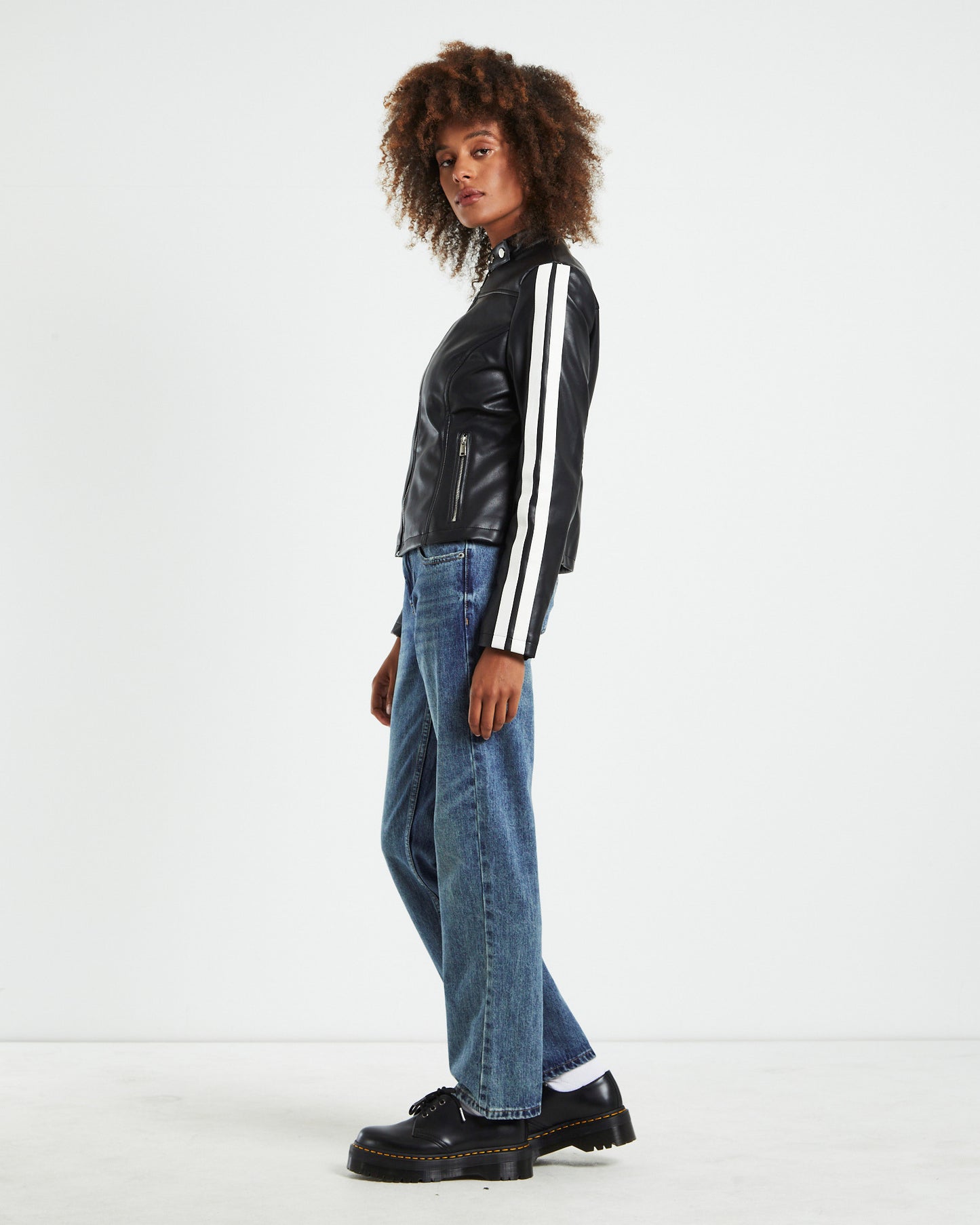 Tenille Racing Stripe Moto Jacket Black