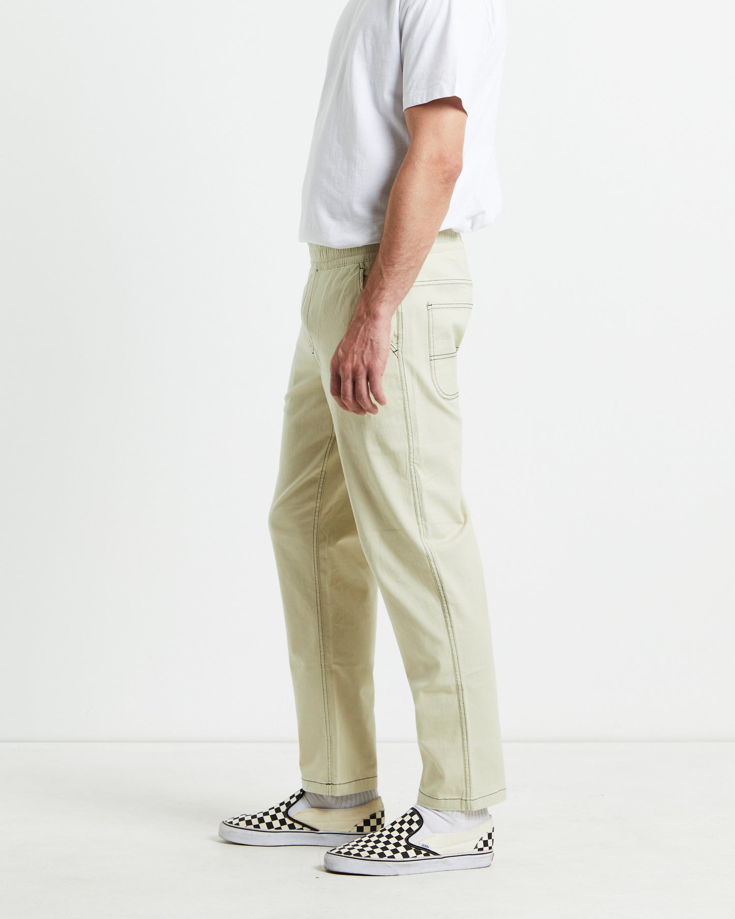 Contrast Stitch Pants Cream