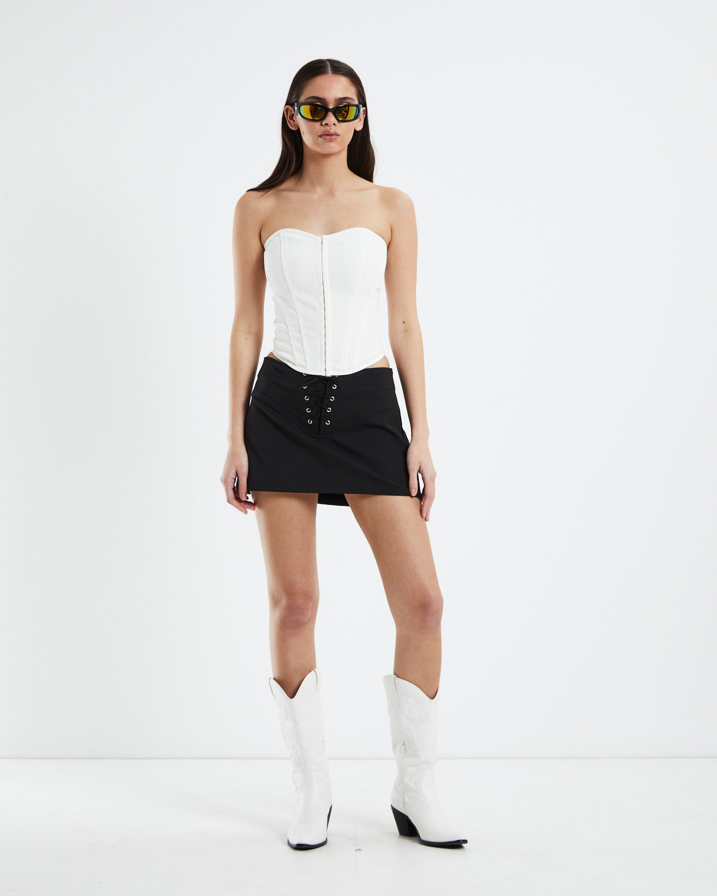 Leia Lace Front Mini Skirt Black