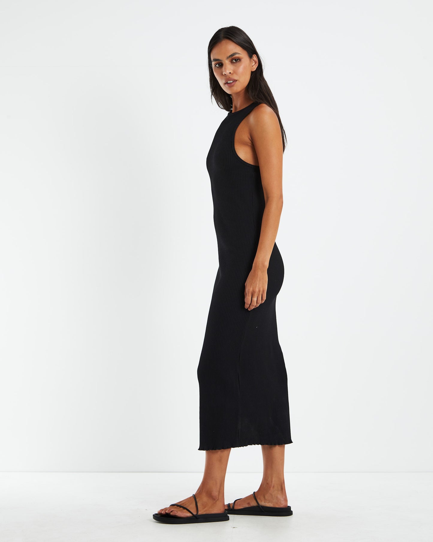 Reeta Ribbed Knit Twist Back Dress Black