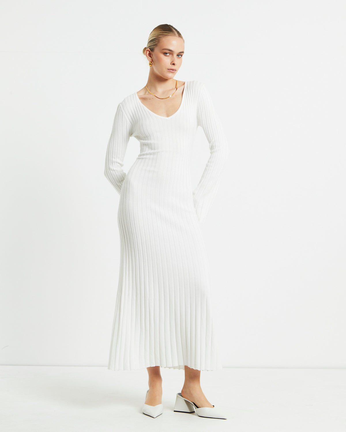 Sophie Long Sleeve Rib Knit Dress WHITE