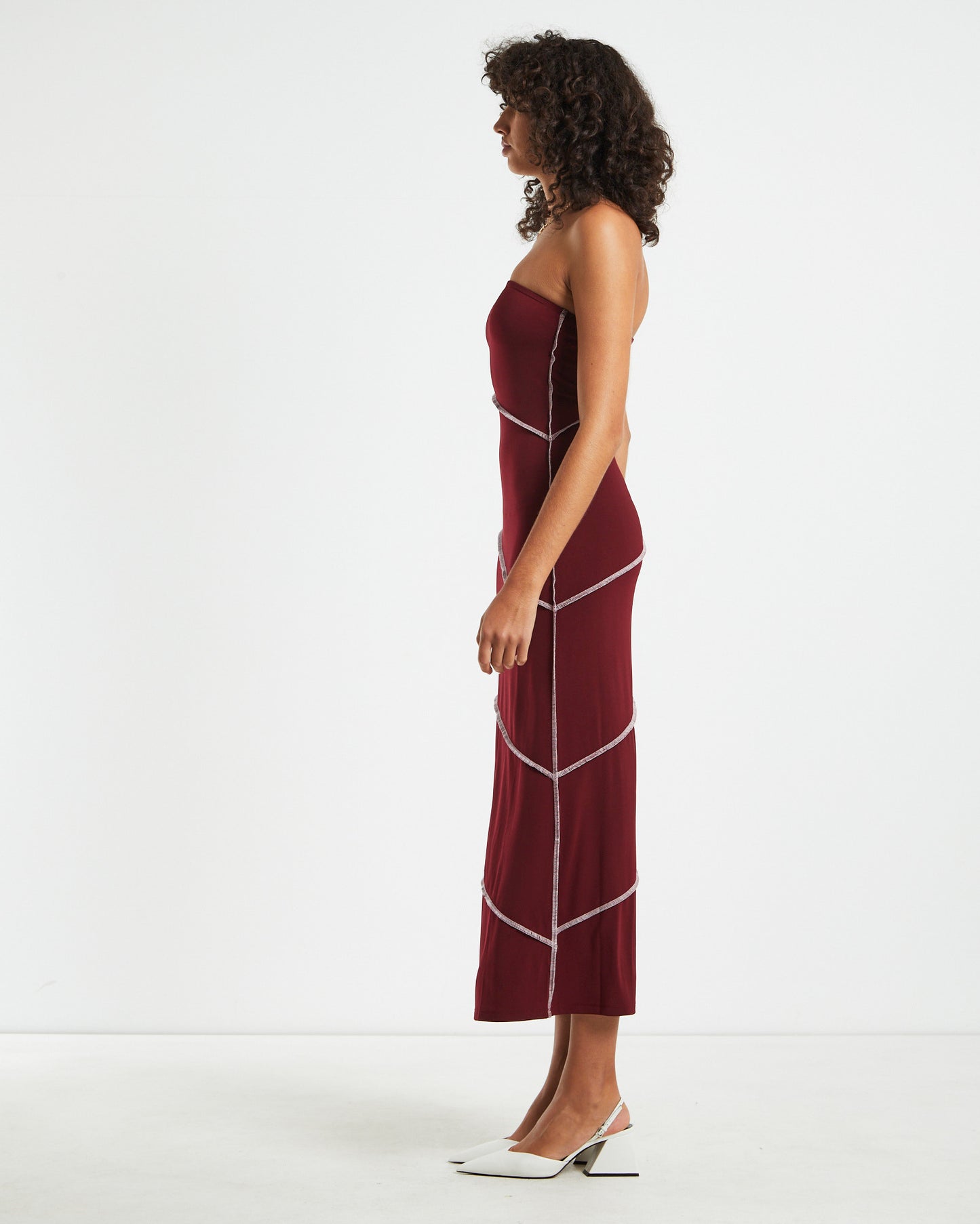 Amelie Slinky Contrast Midi Tube Dress Red