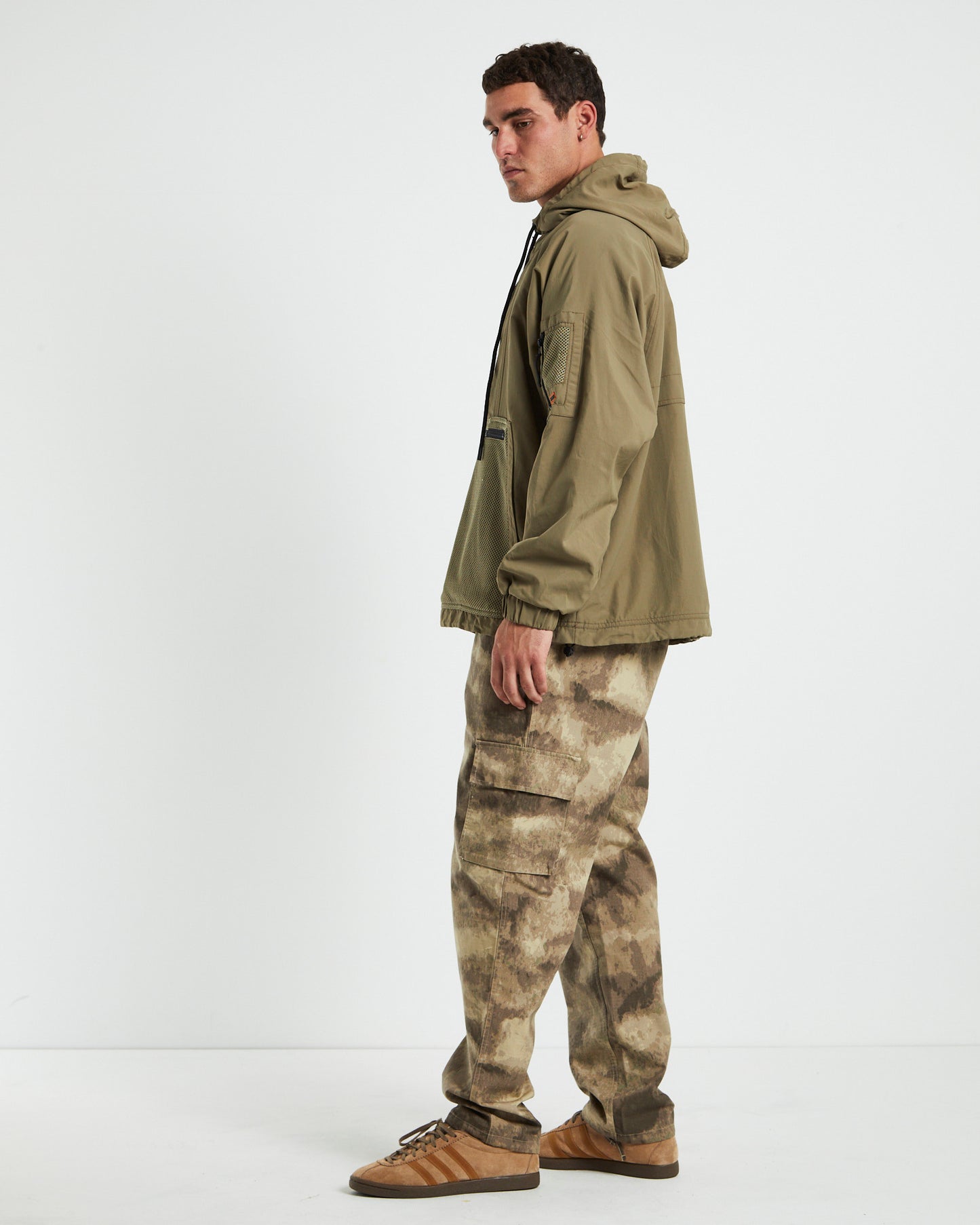 Quarter Zip Hoodie Anorak Fatigue Green