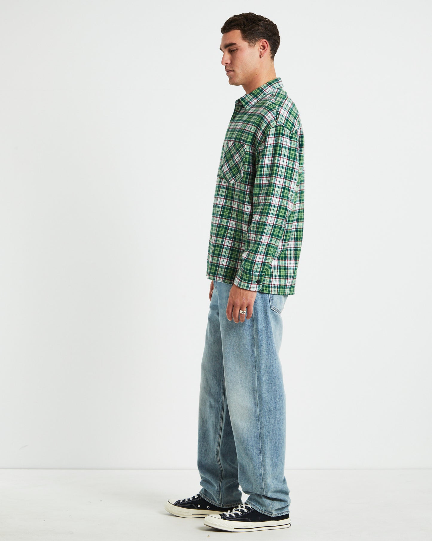 Portland Long Sleeve Flanno Shirt in Teal Green