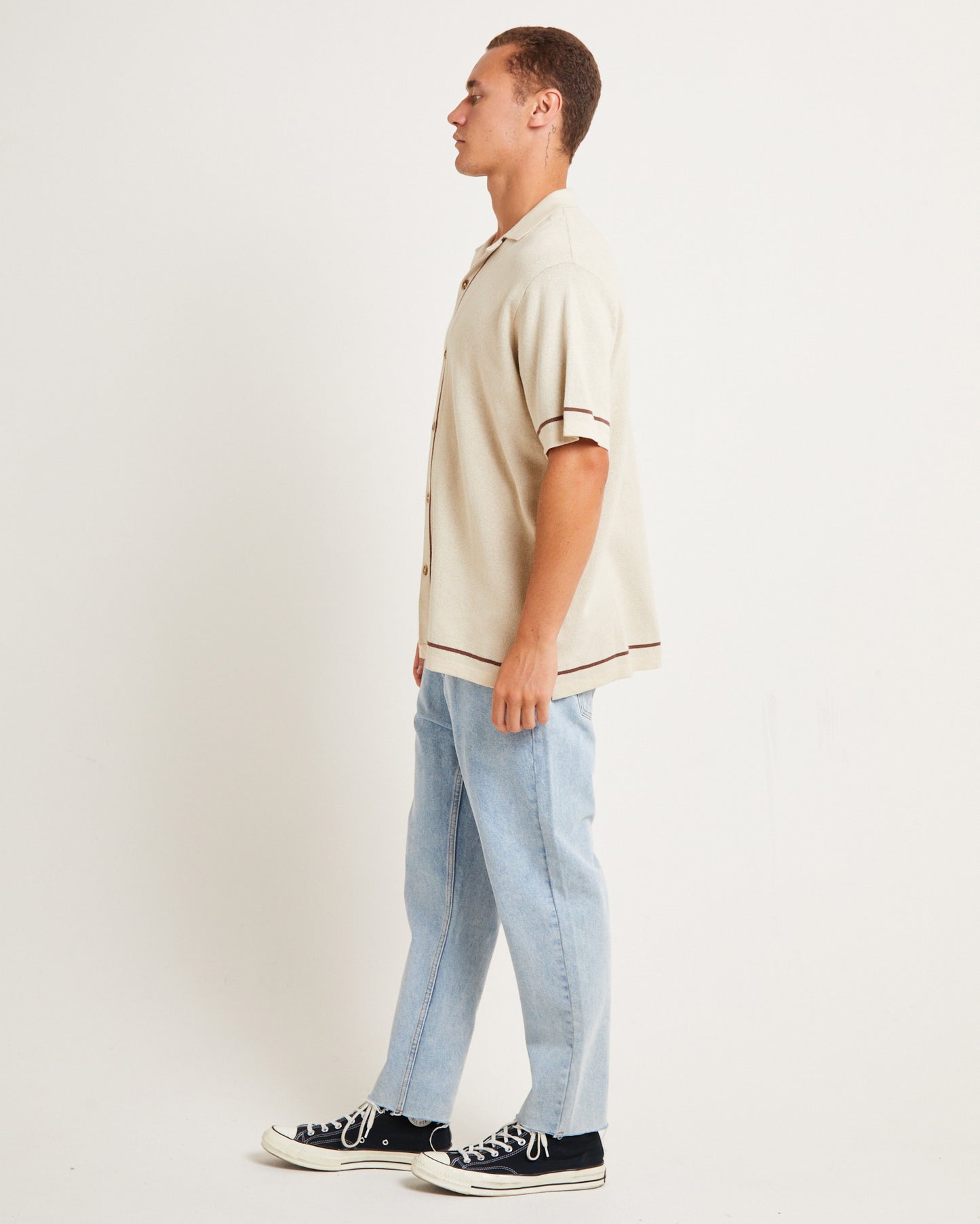 Knit Bowling Short Sleeve Shirt in Natural