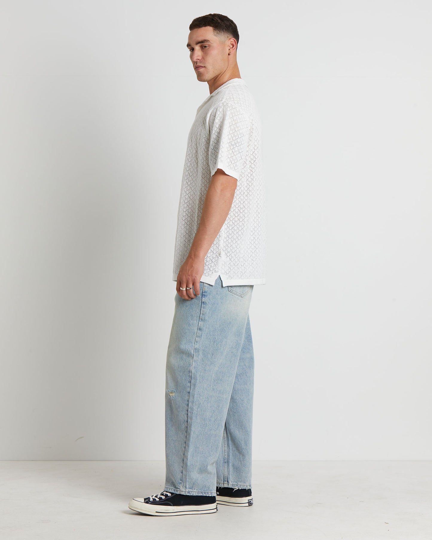 Fugar Knitted Short Sleeve Resort Shirt in White