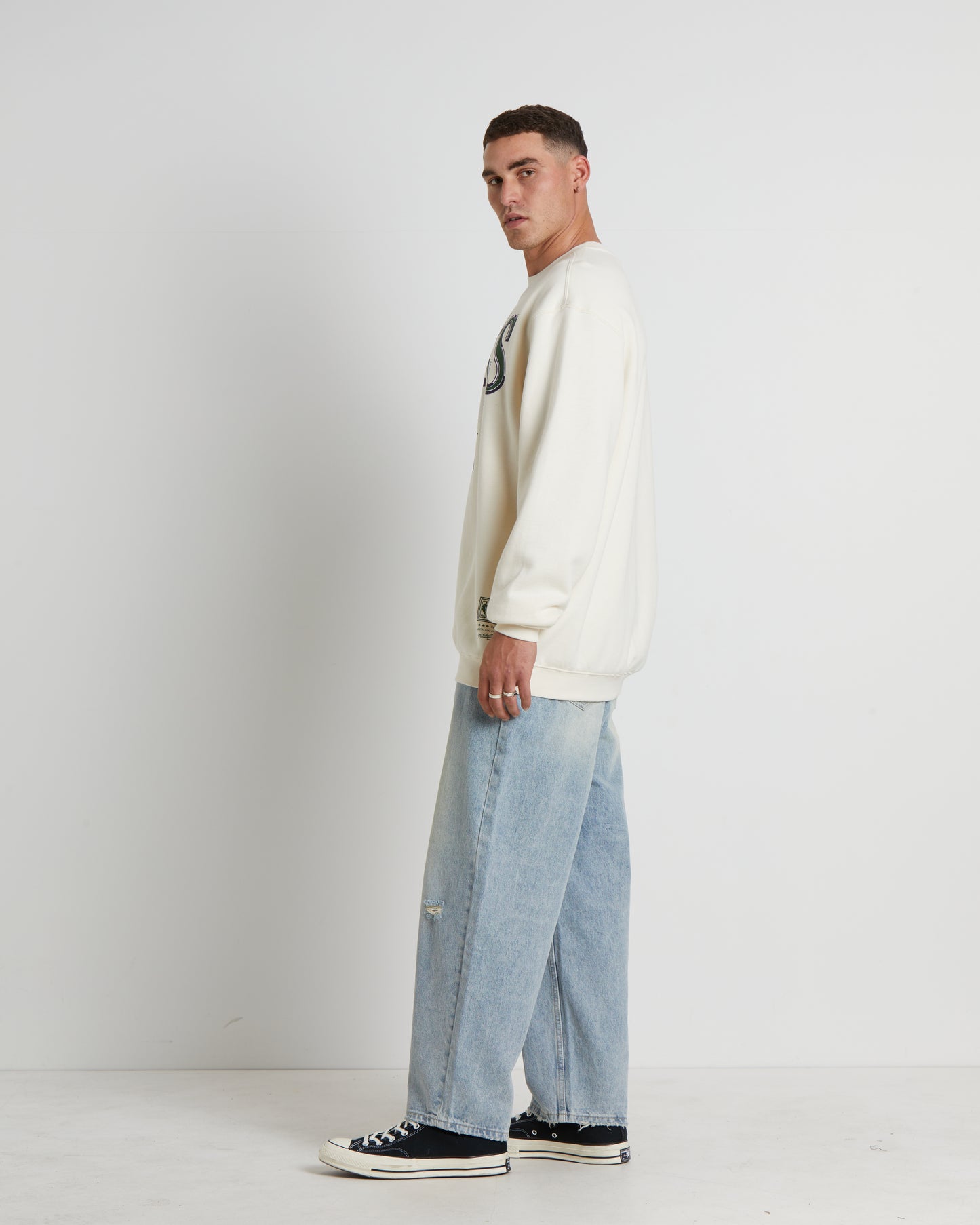 Underscore Milwaukee Bucks Crewneck Jumper in Unbleached White