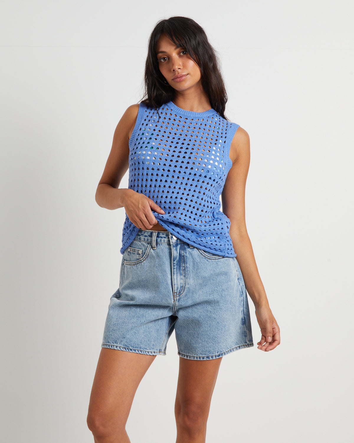 Iris Crochet Tank Top in Sea Blue BLUE