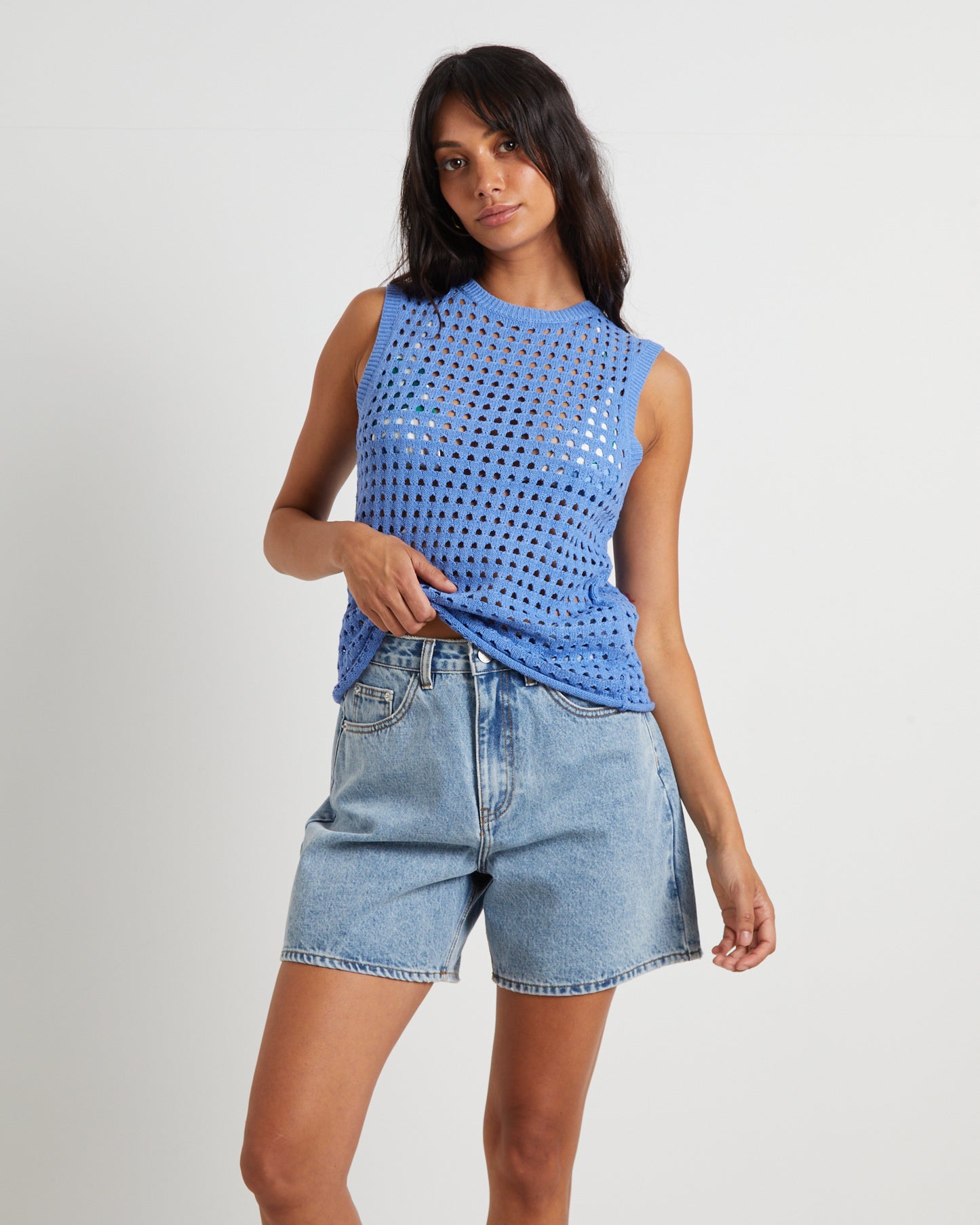 Iris Crochet Tank Top in Sea Blue