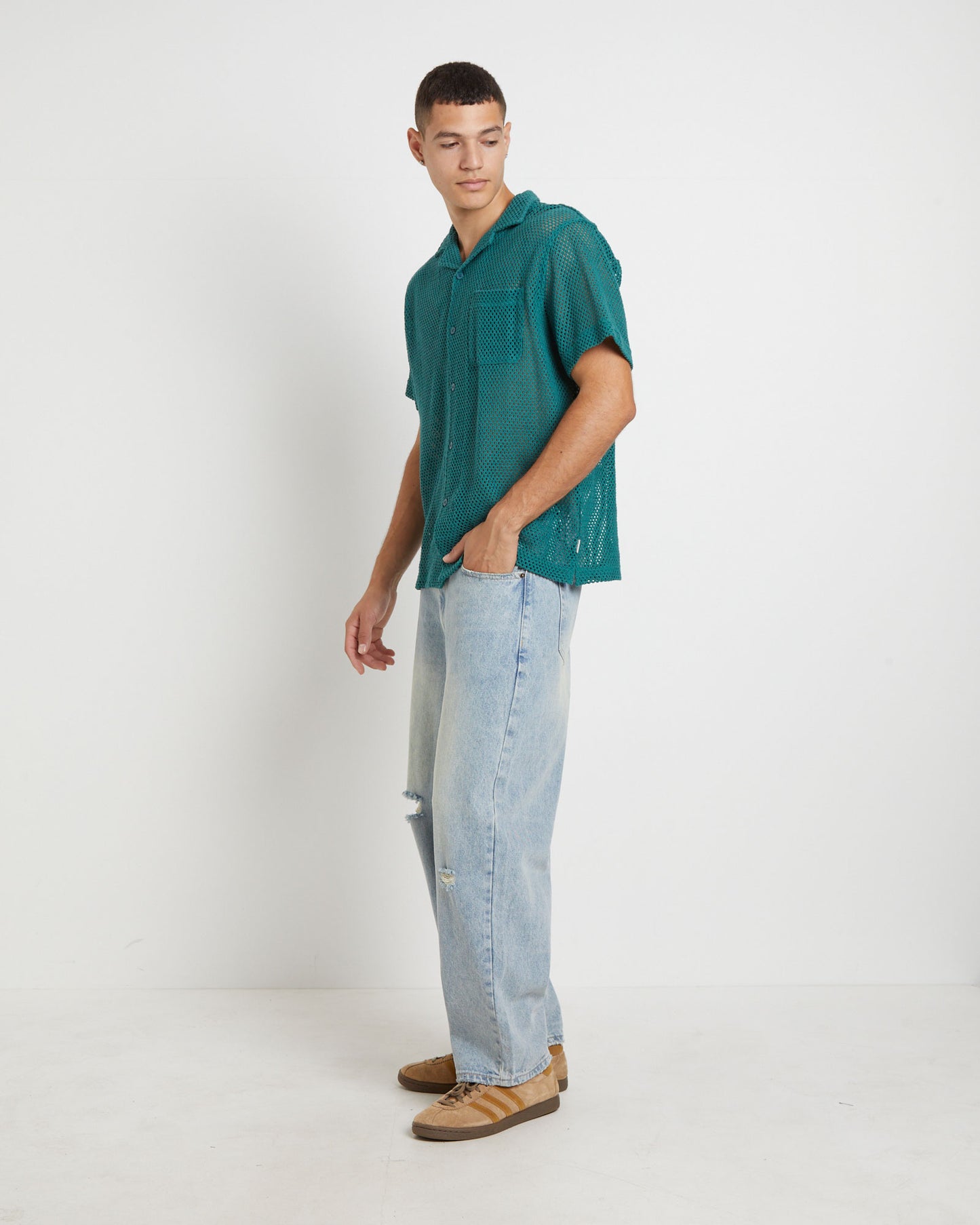 Diego Mesh Short Sleeve Shirt in Jade Green