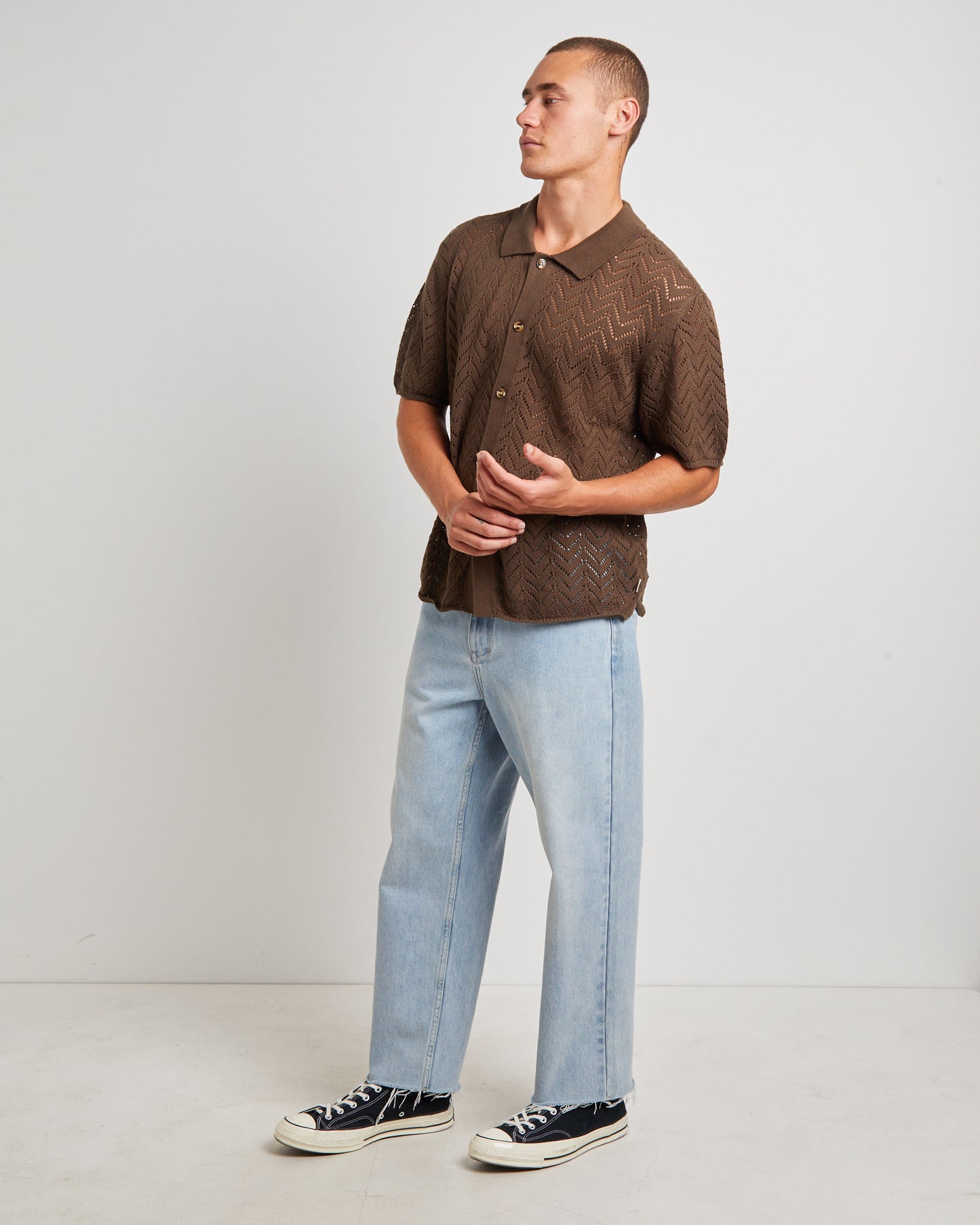 Blaxland Knit Short Sleeve Shirt in Brown
