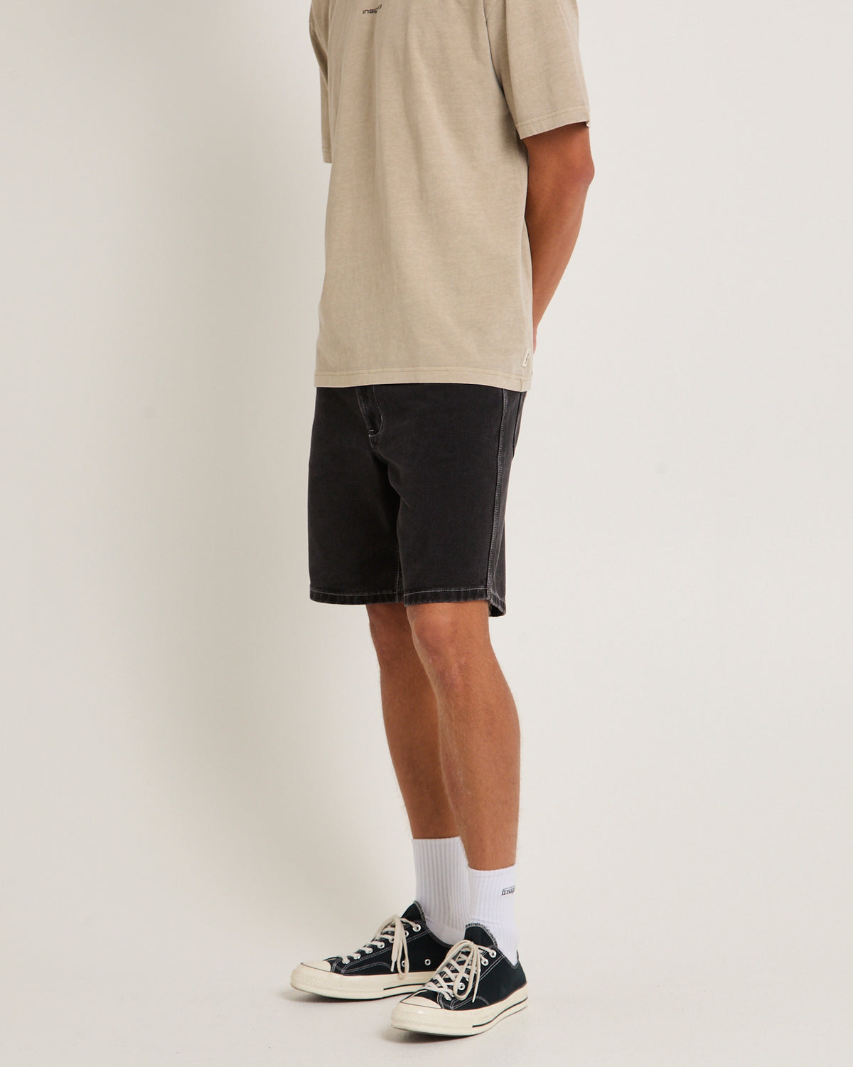 Knocker Contrast Vintage Denim Shorts FLAT OUT BLACK