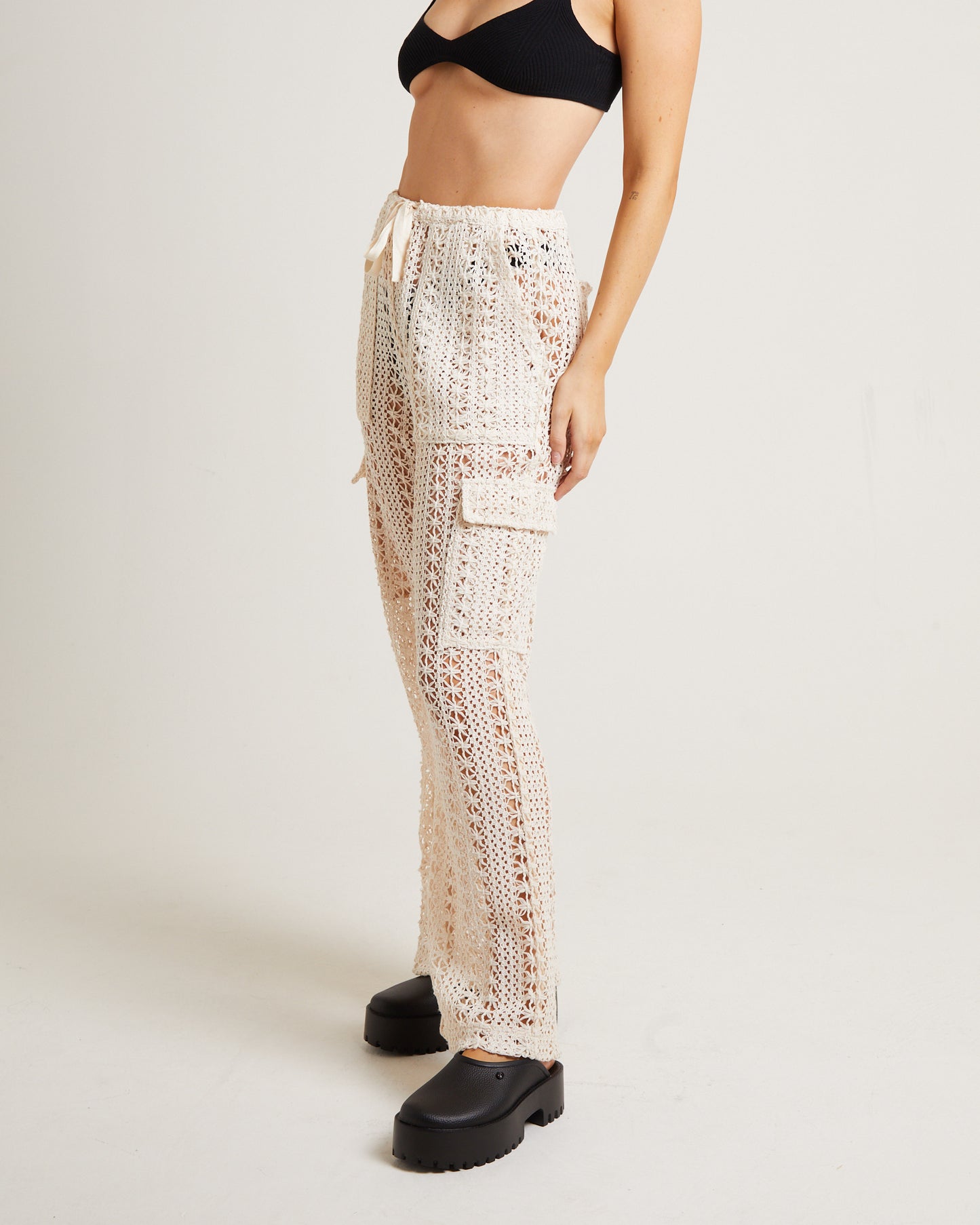 Zulu Crochet Cargo Pants in Milky White