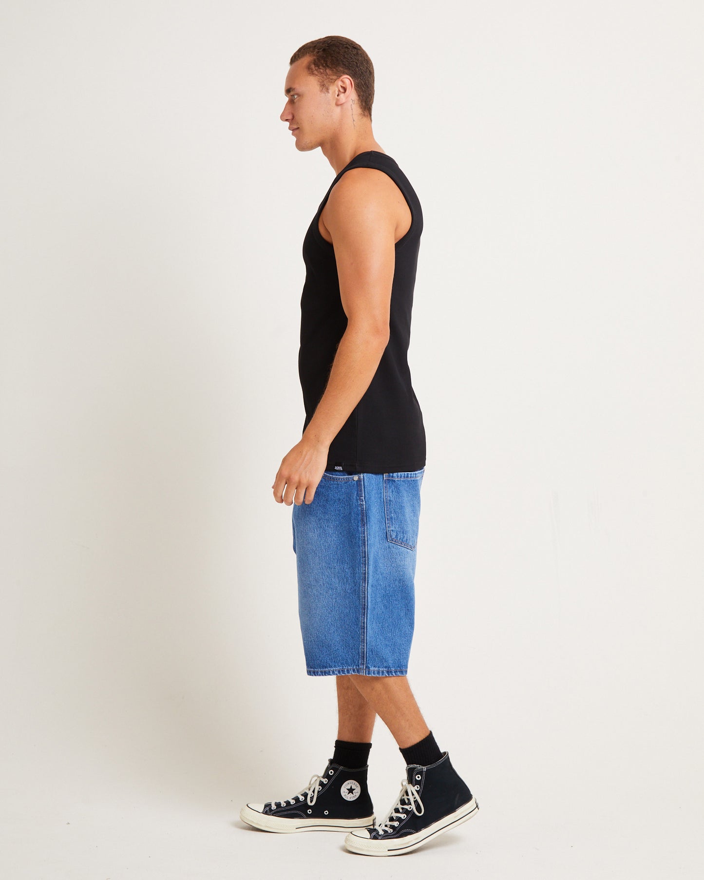 Mens Ribbed Singlet in Black