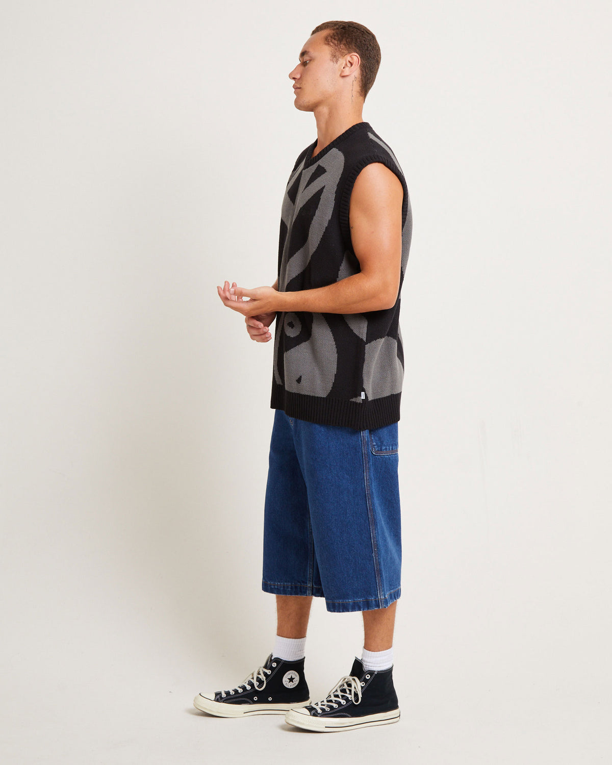 Peace Corp Knitted Vest in Black BLACK