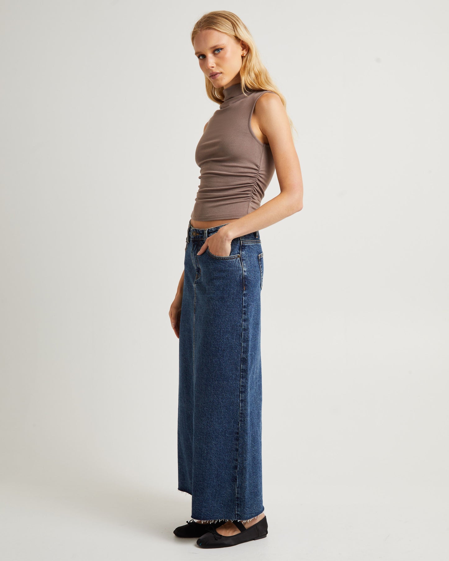 Naya Maxi Denim Skirt Grunge Blue