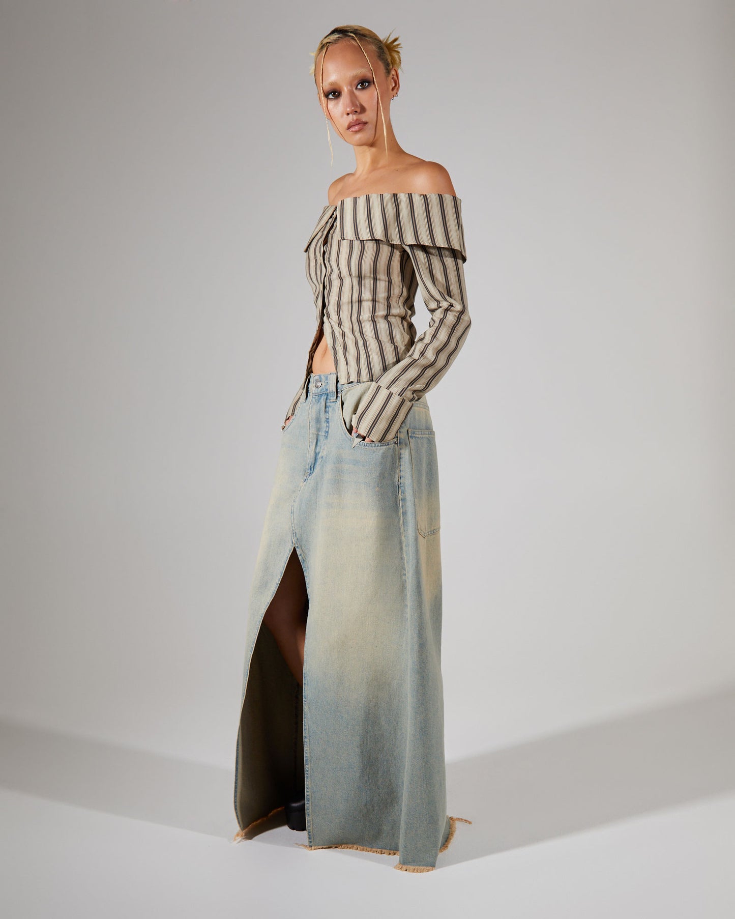 Colossus Maxi Skirt Light Wash Denim
