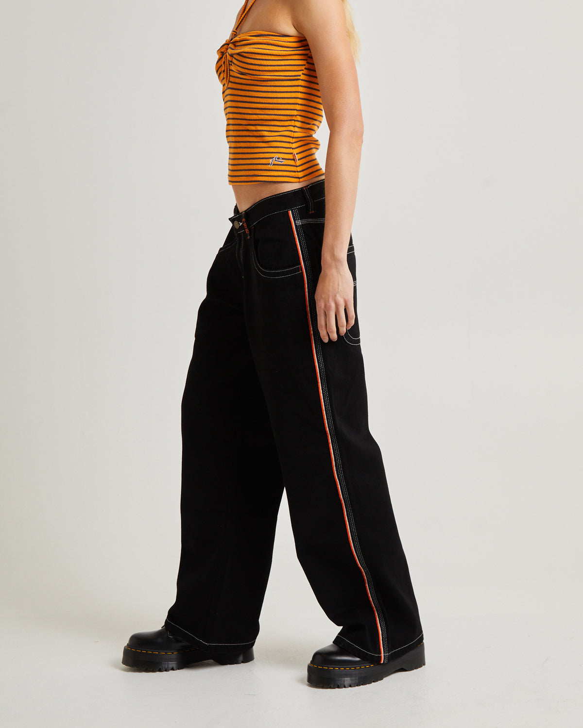 Flip Mommy Low Rise Wide Leg Denim Pants BLACK OUT / ORANGE