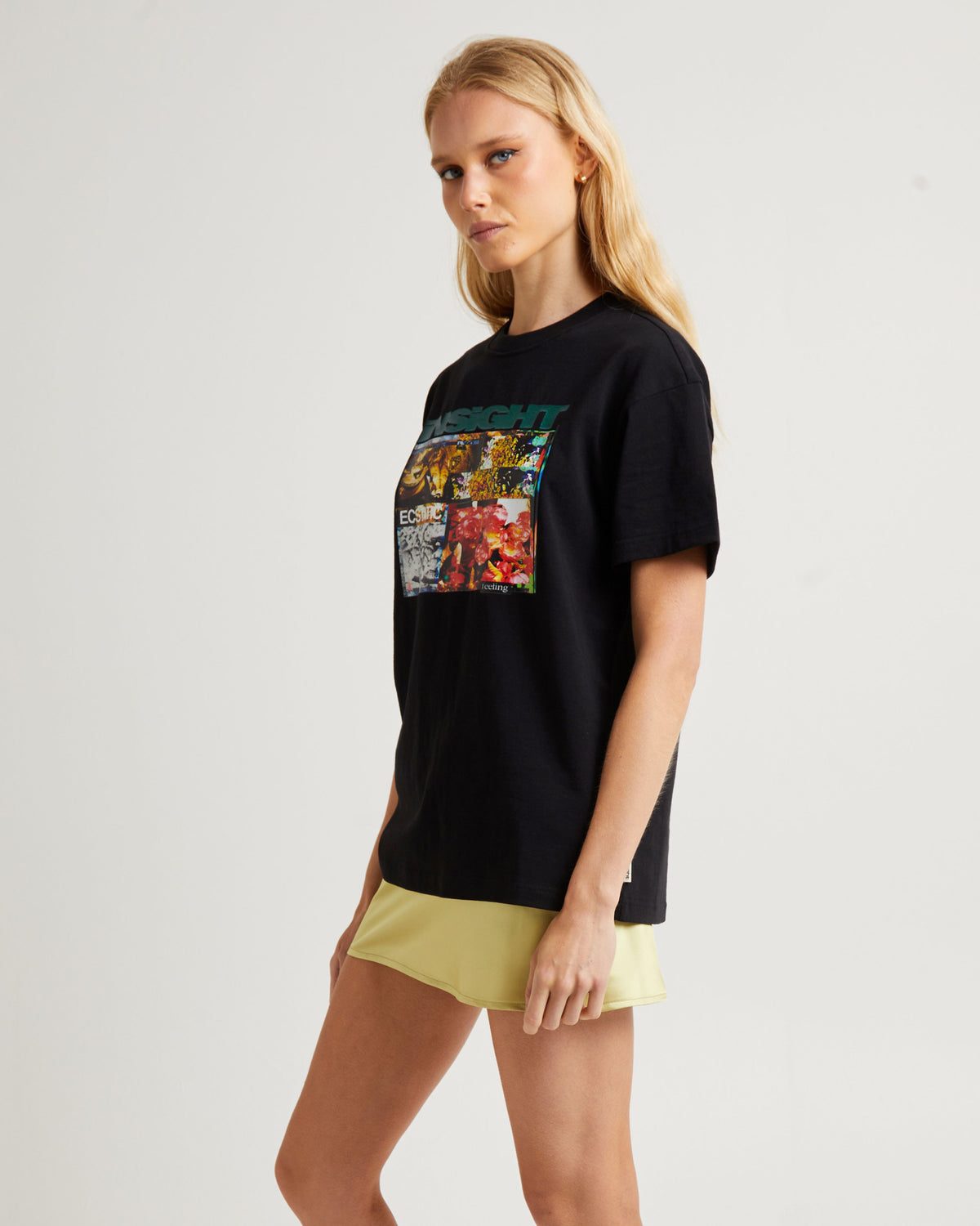 Glitter Floral Boyfriend T-Shirt BLACK