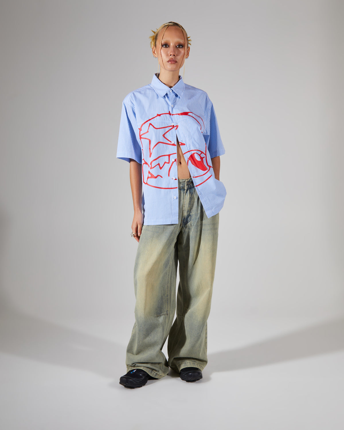 Stereo Stripe Short Sleeve Shirt ASSORTED