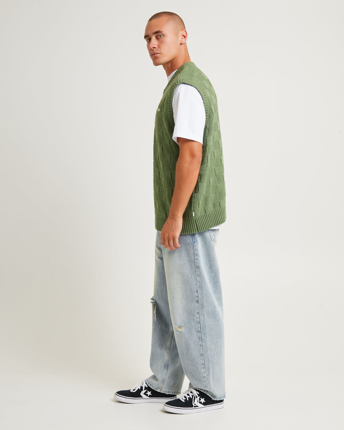 Check Knit Vest GREEN