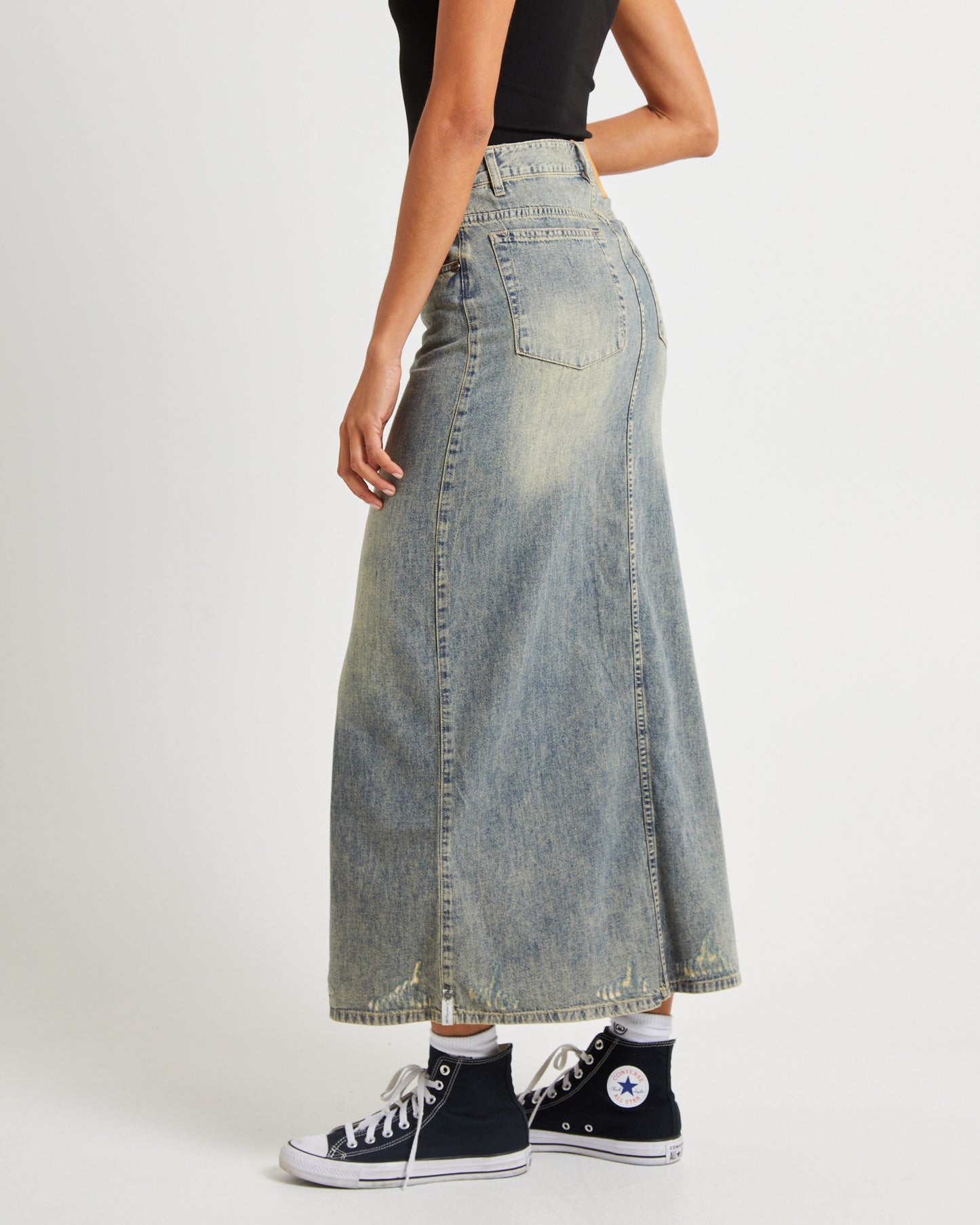 High Waisted Denim Column Skirt Dirty
