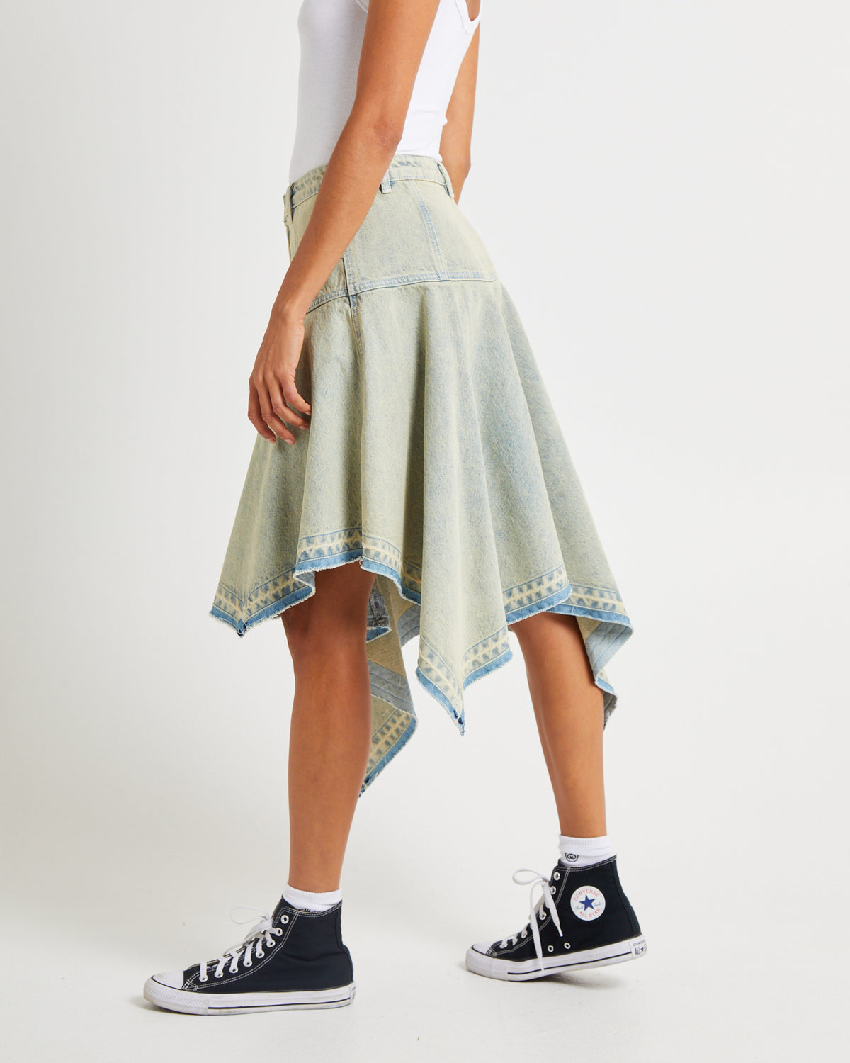 Lopez Handkerchief Hem Denim Skirt ORANGE TINT