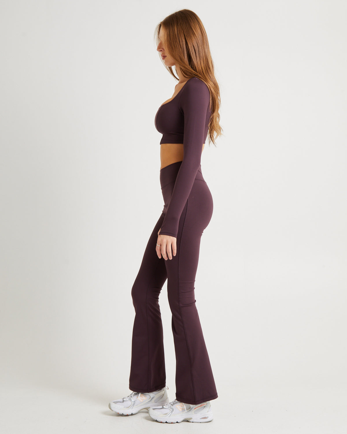 Square Neck Seam Long Sleeve Top BROWN