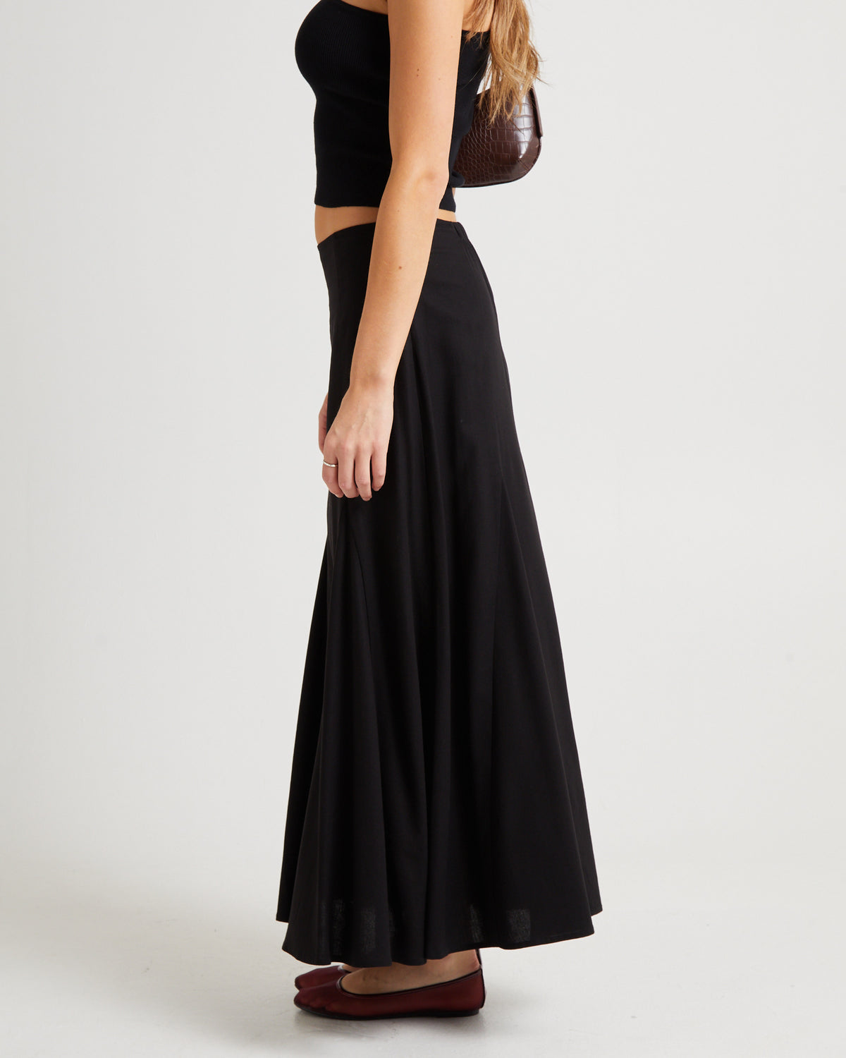 Kenzie Godet Full Maxi Skirt BLACK