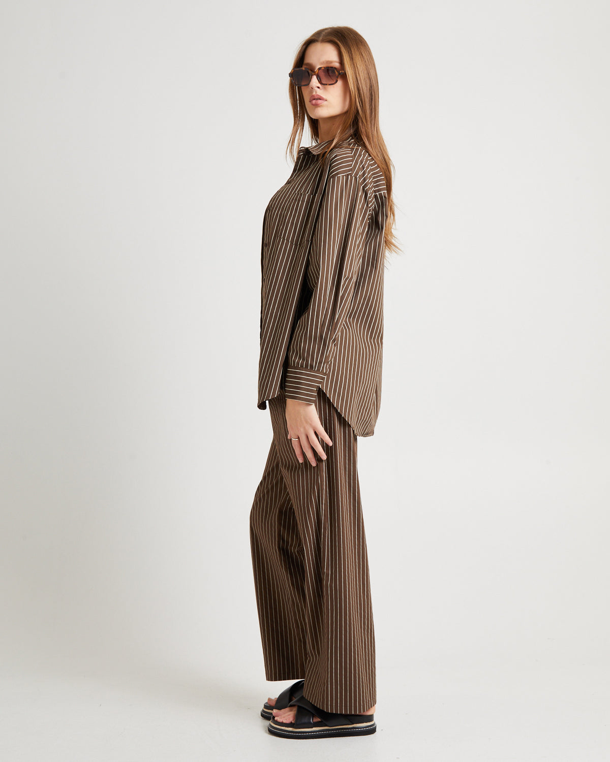 Poppy Poplin Long Sleeve Shirt BROWN/WHITE STRIPE