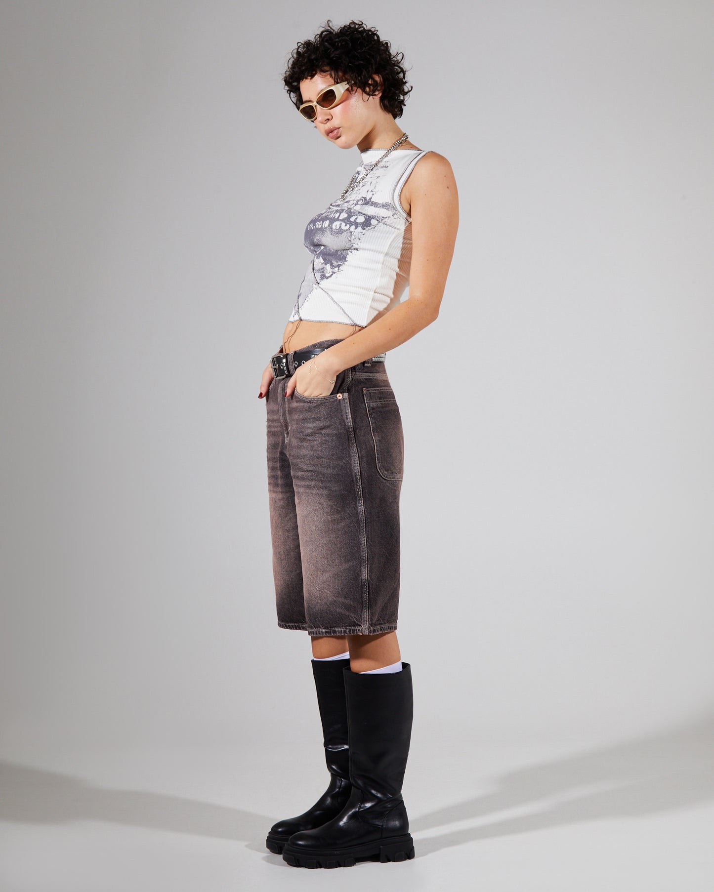 Print Splice Rib Tank Top