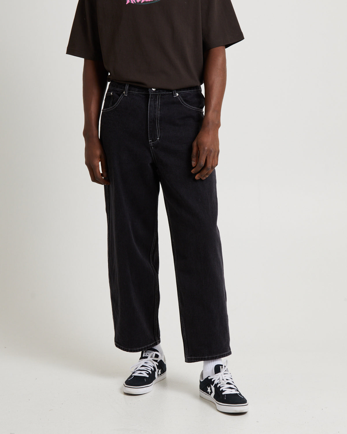 Knocker Contrast Stitch Denim Jeans FLAT OUT BLACK