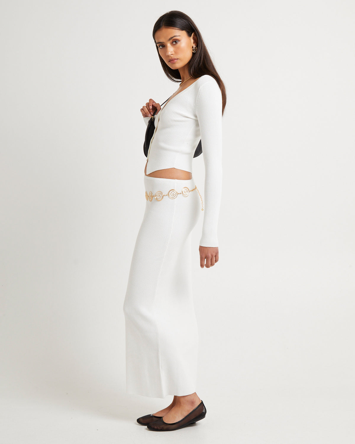 Kelse Knitted Long Sleeve Button Top OFF WHITE