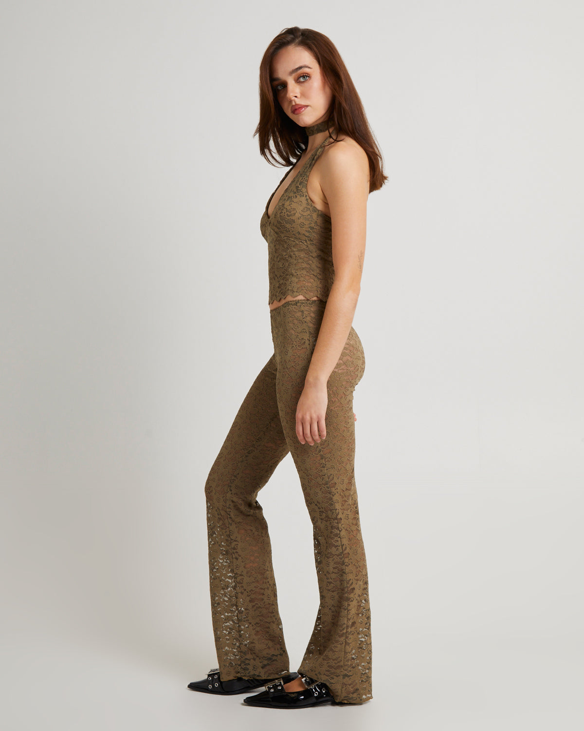 Giselle Lace Halter Top OLIVE