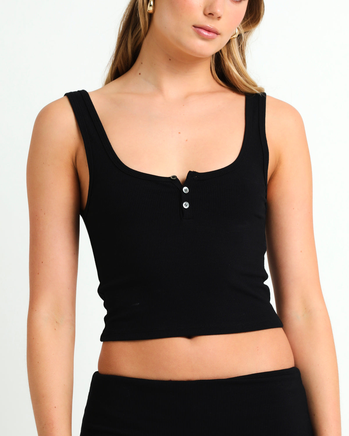 Soft Knit Button Tank BLACK