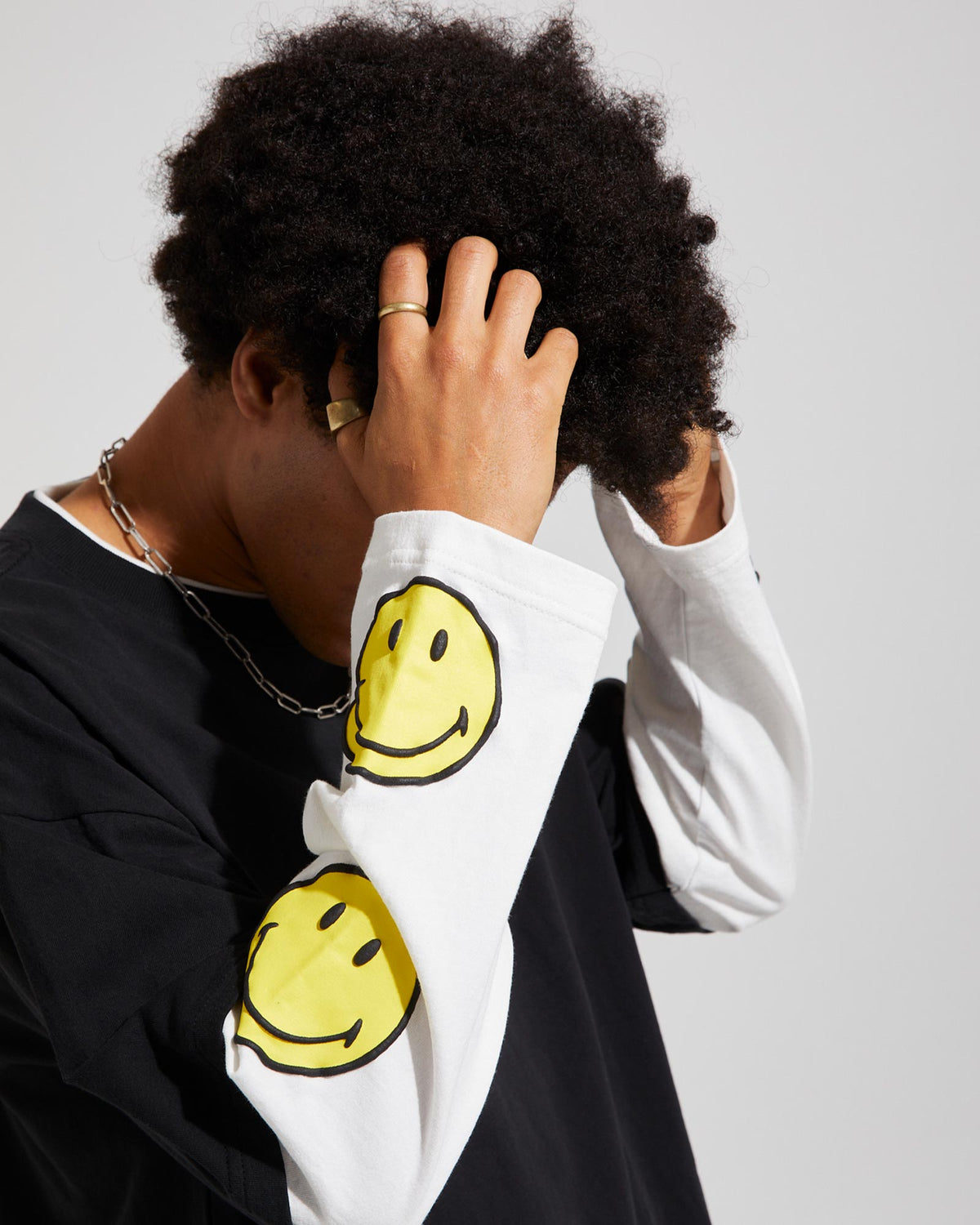 Insight x Smiley Beam Double Layer Long Sleeve T-Shirt BLACK