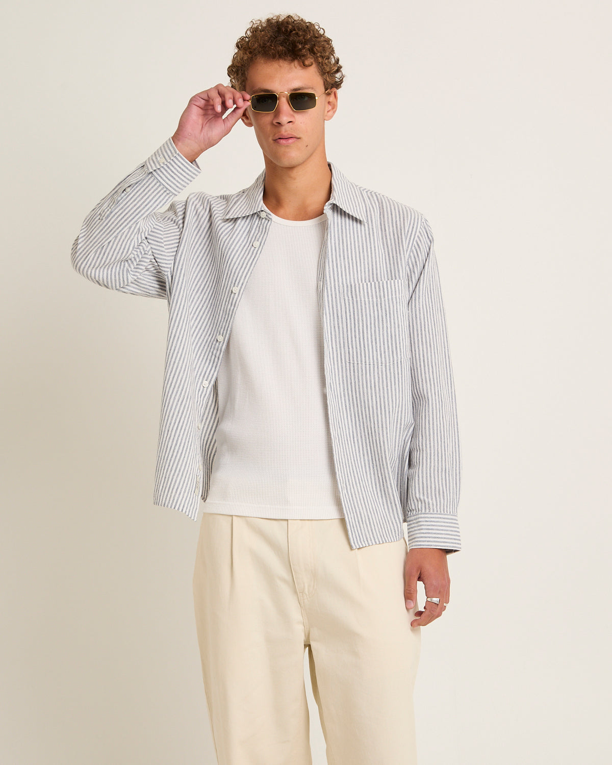 Grover Linen Long Sleeve Shirt BLUE STRIPE