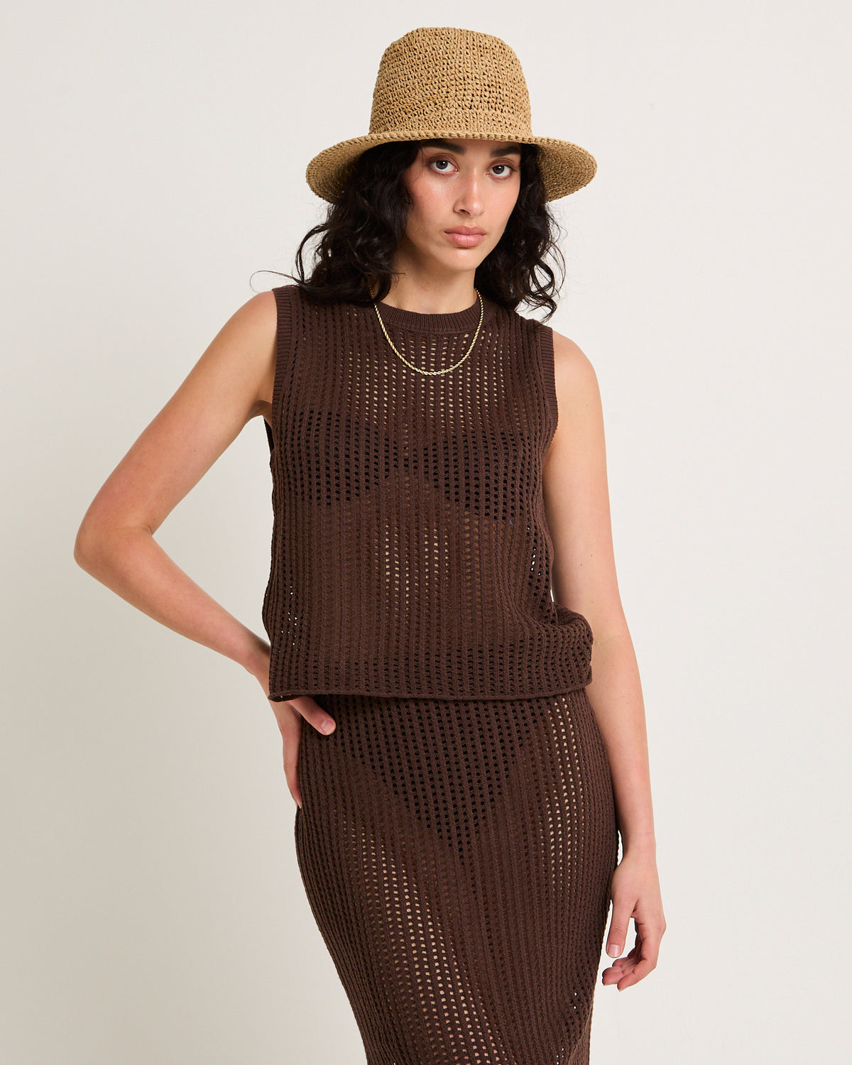Iris Crochet Tank Top CHOCOLATE