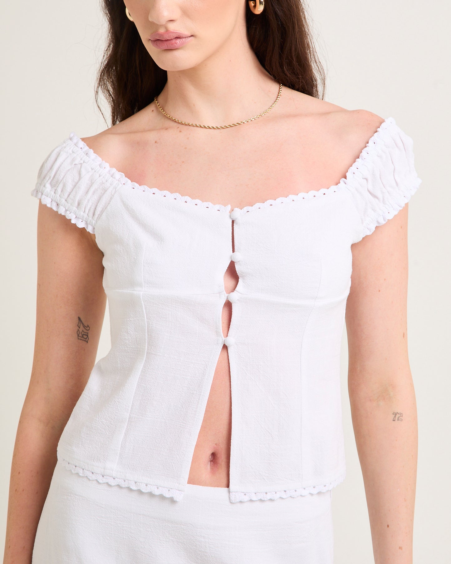 Janita Off Shoulder Lace Trim Top