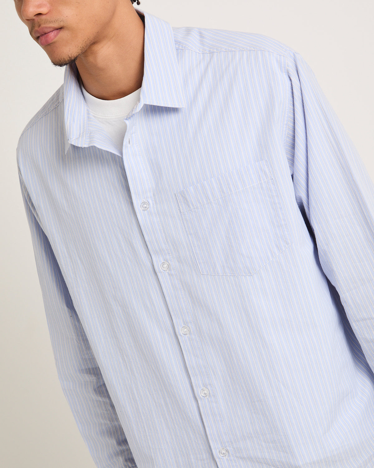 Murphy Stripe Poplin Long Sleeve Shirt BLUE